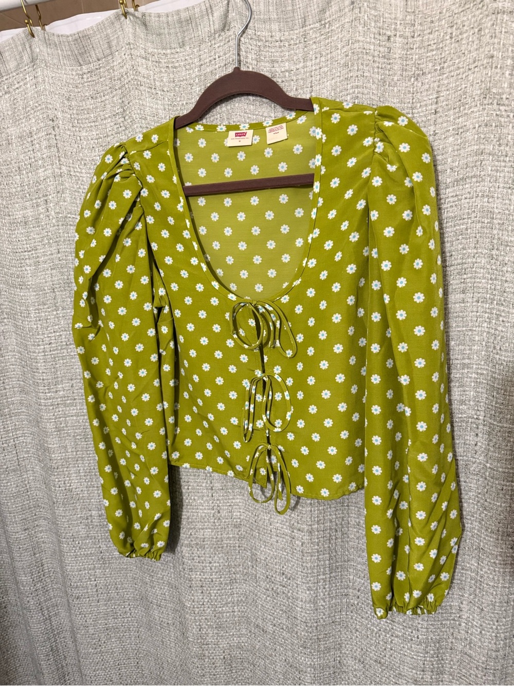 Levi's Olive Green Daisy Tie-Front Puff Sleeve Blouse